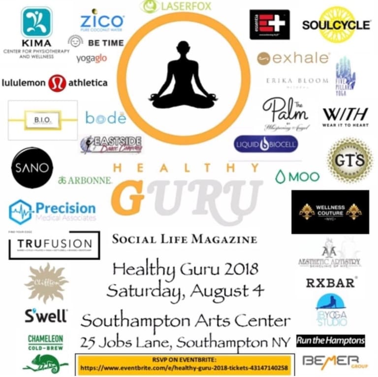 A poster of various organizations and logos for the healthy guru 2 0 1 8.