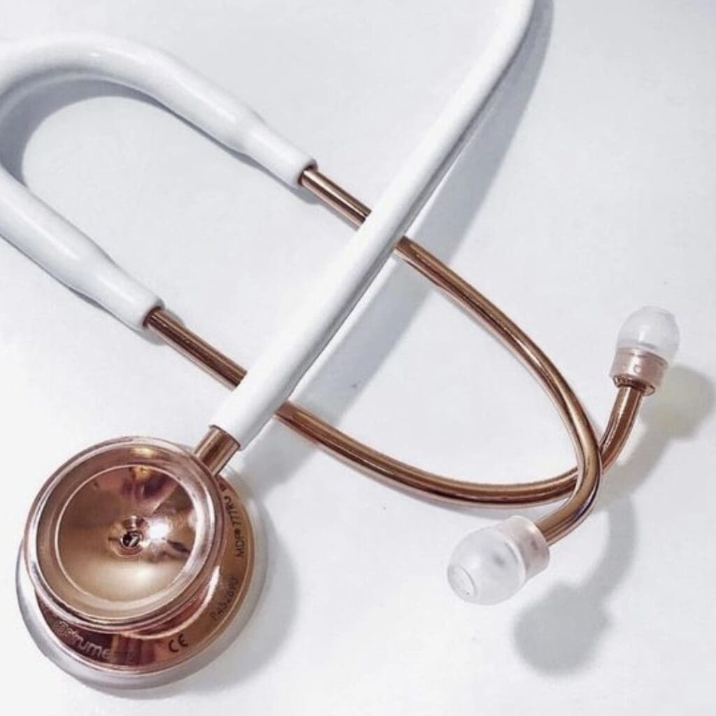 A stethoscope is laying on the table