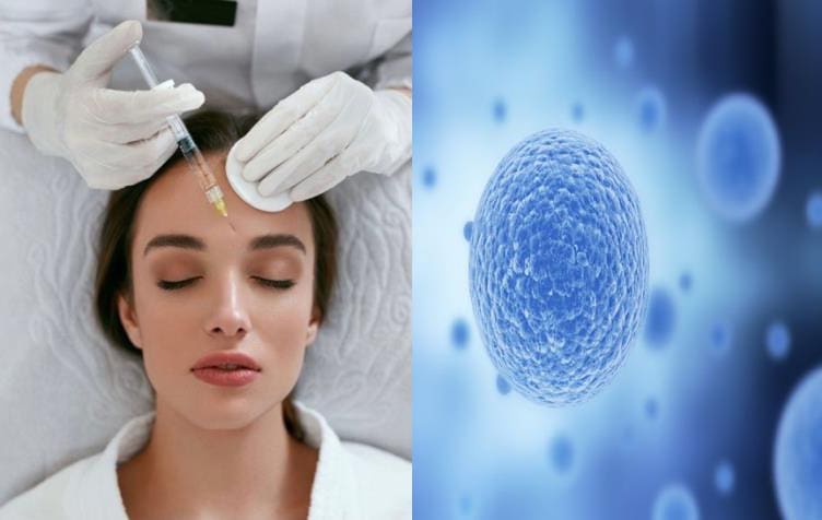 A woman getting an injectable treatment and a cell